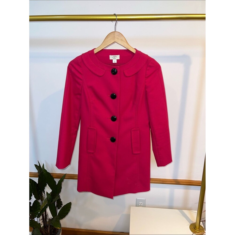 LOFT Bright Pink Peter Pan Collar Button Coat- 0P